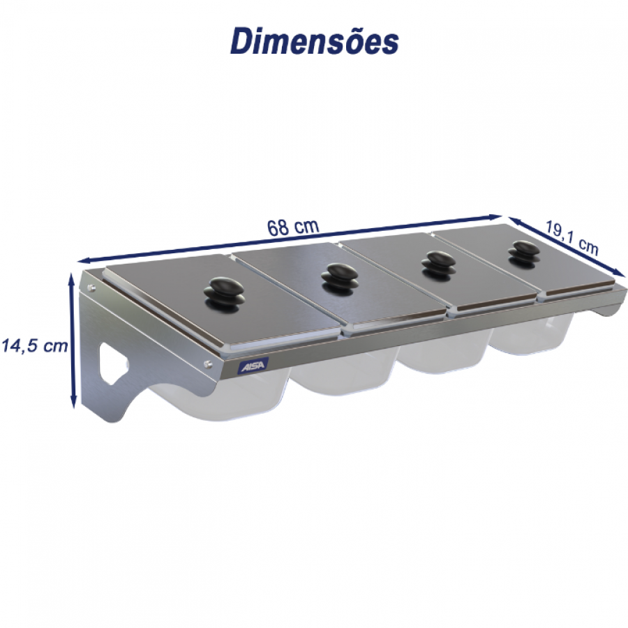 Condimentadora de Parede 4 Cubas Acrílico 1/6 100mm - Aisa